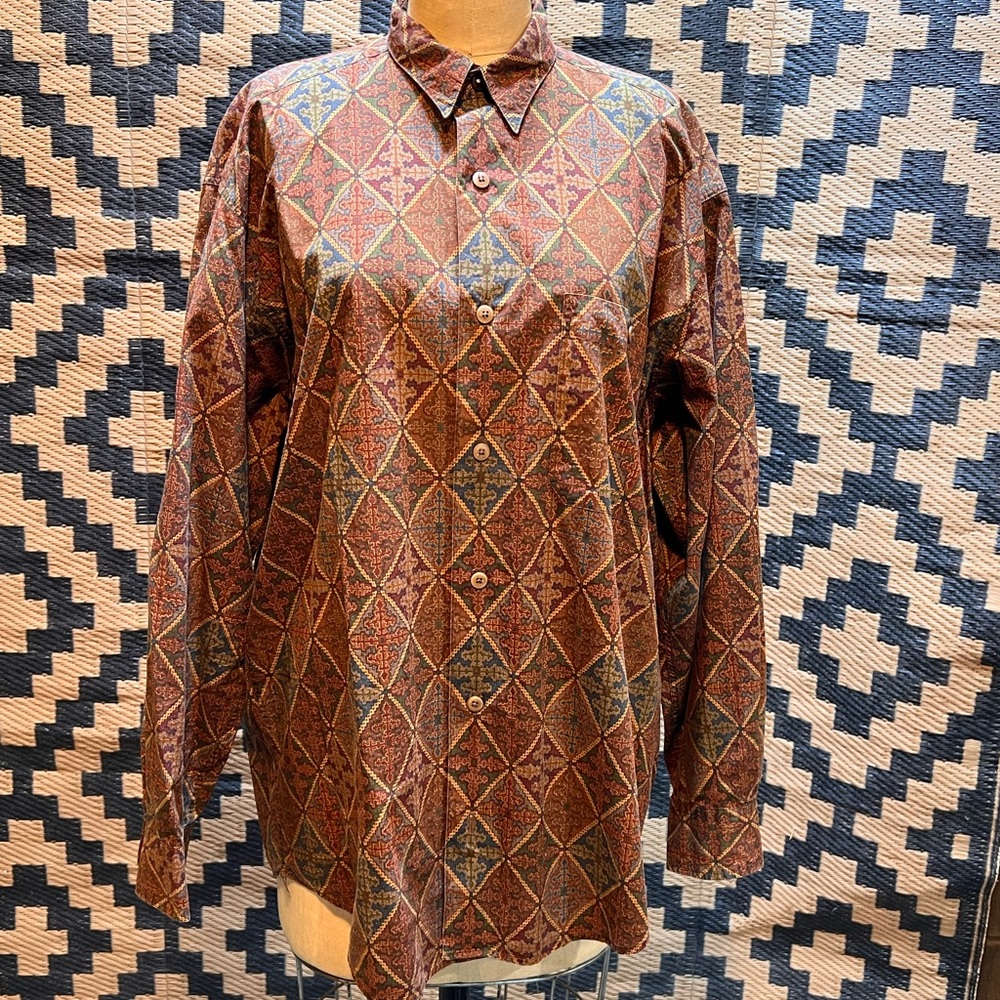 VINTAGE 80s Banana Republic Safari 100% cotton button down‎ shirt argyle diamond - Picture 6 of 10